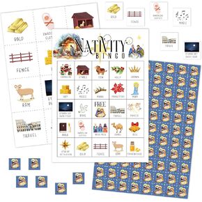 Nativity Bingo Games Cards, Christian Nativity Bingo Game Set, Christmas Party Bingo Game, Bible Verse Bingo Supplies for Adults Family Friends, Christmas Party Holiday Decorations -12