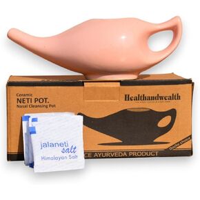 Premium Ceramic Neti Pot with 10 Sachets of Neti Salt - Dishwasher Safe, 225 Ml (7.6 FL Oz) Capacity for Nasal Cleansing,Pink Color