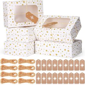 Gueevin 50 Sets Christmas Cookie Boxes with Window 9 x 5 x 3 Inches Bakery Boxes Gold and White Cookie Containers for Gift Giving Chocolate Strawberries Dessert Donut Mini Cake Treat Cupcakes Pie