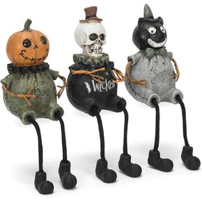 Transpac Boo Wicked Spooky Green 7.5 x 2.25 Resin Decorative Tabletop Figurine Shelf Sitter Set 3