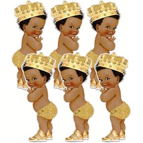 Gold Baby Boy Prince Party Cut-Outs Royal Birthday Baby Shower Prince Decor (African American, 10" Tall - 6pcs)