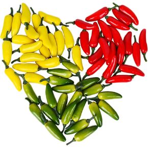 60 PCS Artificial Mini Peppers, Colorful Artificial Small Chilies Simulation Fake Vegetables for Home Kitchen Table Food Decoration Cabinet Ornament Photo Props (Multi)