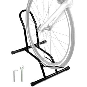 QWORK Steel Bicycle Floor Stand, Floor Bike Rack, Cycling Storage Organizer, Front and Rear Wheel Parking Rack Stand for Indoor Outdoor Home Garage, Fits 16"-29" Bikes