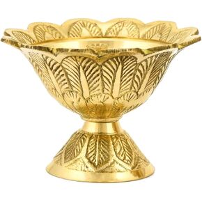 Brass Lotus Akand Diya for Traditional Indian Festive Diwali Pooja Dia Home Temple Decoration Handmade Golden Oil Lamp Engraved Made of Virgin Brass Metal – Pack of 1 (3.25 INCH)