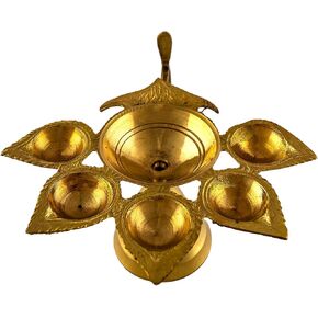 Roy Panch Diya Deepak Pradeep Brass, Medium, Gold