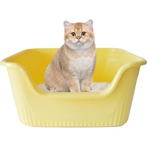 MUYG Large Cat Litter Box with High Sides,17.5"x15"x8.9" Open Top Cat Litter Pan Anti Splashing Non-Stick Litter Tray Low Entry Cat Litter Boxes Jumbo Kitty Litter Toilet Easy Clean for Cats(Gray)