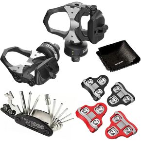 Favero Assioma Duo Upgraded Double-Sided Power Waterproof Meter Pedals with Extra Cleats Bundle with HogoR Cleaning Cloth + Multitool Screwdriver