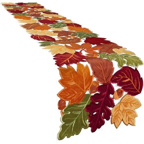 Simplebrand Fall Harvest Table Runner 70 Inches Long, Cutwork Applique Embroidered Pine Cones Maple Leaves Dresser Scarf for Home Dining Holiday Autumn Halloween Thanksgiving Decor, 13 x 70 Inch