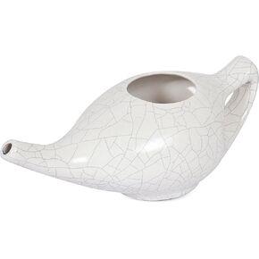 Leak Proof Durable Porcelain Ceramic Neti Pot Hold 230 Ml Water Comfortable Grip | Microwave and Dishwasher safe eco Friendly Natural Treatment for Sinus and Congestion (Crackle White)