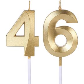 Gold 46th & 64th Birthday Candles for Cakes, Number 46 64 Candle Cake Topper for Party Anniversary Wedding Celebration Decoration