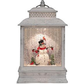 DEMDACO Distressed White Snowman Scene Musical LED 10.5 x 6.5 Resin Christmas Decorative Tabletop Snow Water Globe