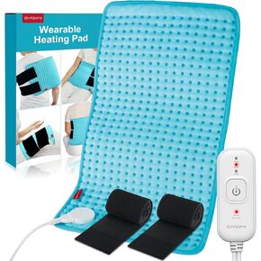 Comfytemp Wearable Heating Pad for Back Pain Relief & Cramps with 2 Elastic Straps, FSA HSA Eligible 12"×24" Electric Large Heat Pad for Neck Shoulder, Gifts for Women Men Mom Dad, Washable Heated Pad