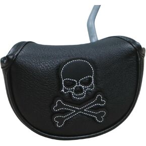 Golf Club Head Covers Mallet Putter, Skull and Bones Sports Style Embroidered Leather Golf Club Headcover Protector