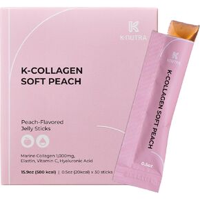 K-Nutra K-Collagen Soft Peach (15.9oz, 30 Sticks) - Skin, Hair, Nail Health, Tasty Jelly, Fast Absorption. Low-Molecular Marine Collagen, Vitamin C