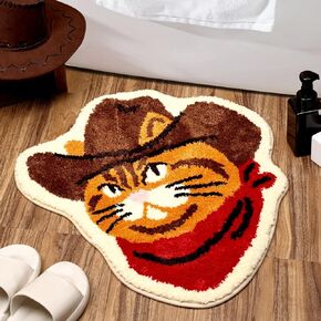 Percozzi Cat Rug Funny Cute Bath Mat Non Slip Washable Floor Mat with Western Cat Design Soft Tufted Plush Doormat for Bathroom Bedroom Room Decor Outdoor Indoor Gift for Cat Lovers Pet Owner