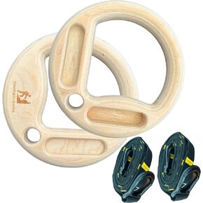 Name: Wood 32mm Gymnastic Rings with Finger Training hangboard | Wooden Gymnastics Rings | Portable Finger Training Board | Hang Grip Strengthener AU Gym Rings for Rock Climbing