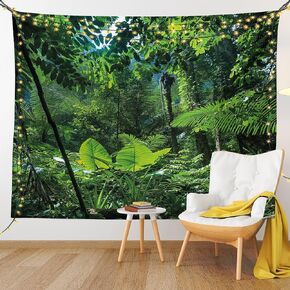 Ambesonne Plant Tapestry King Size, Green Jungle Untouched Nature Environmental Concerns Flora Fauna Jungle Rainforest, Wall Hanging Bedspread Bed Cover Wall Decor, 104" X 88", Green Black