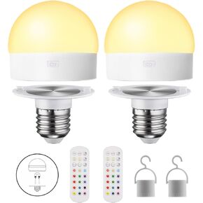 HISTAR Rechargeable Light Bulbs for Sconce and Lamp with Remote, RGB, Timer, Dimmable, E26 Battery Operated Light Bulb, 3 Color Temperature, 2Pack