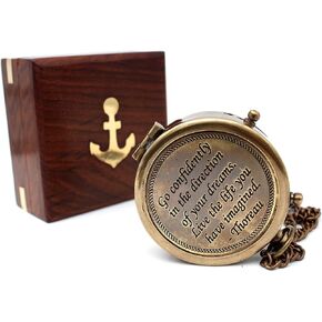 Handmade Thoreau's Go Confidently Quote Engraved Compass with Stamped Leather case, Graduation Day Gifts, Direction Pocket Compass, Camping Compass, Boating Compass, Gift Compass.