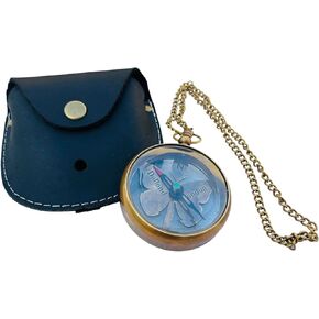 Aglow Antique Butterfly Brass Engraved Nautical Compass with Leather Case, Antique Gift for Birthday, Wedding, Anniversary, Christmas, Valentine, Portable Compass for Hiking.