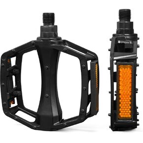 Bike Pedals 1/2，Adult Mountain Road Bike Pedals Non-Slip Alloy BMX Bicycle Pedals Platform E-Bike Cycling Commute Beach Cruiser Flat Pedal Kids with Refective Strips