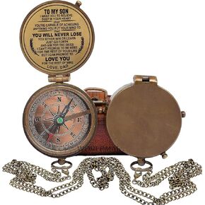 Engraved Brass Compass Gift to My Son/to Our Son/Nautical Gift for Son from Dad/Gift to Son from Mom A Perfect and Unique Gift with Leather Case (Dad to Son)