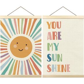 Tzhim You Are My Sunshine Poster Hanger Frame, Watercolor Boho Sun Wall Hanging Decor for Kids Playroom Bedroom Baby Room Nursey, Boho Rainbow Wall Art Prints with Wood Frames Set of 2, 12x16in