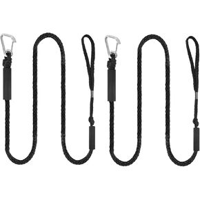SHIDOW Premium Boat Bungee Dock Lines, Docking Line Mooring Rope, Boat Accessories for Pontoon, Jet Ski, Kayak, Yacht (Stainless Steel Clip, Black 2 PCS)