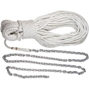 Lewmar Boat Anchor Rode for Windlasses - 5' 1/4" G4 Chain, 100' 1/2" Rope with 5/16" Shackle, High-Test-Rated Galvanized Links, Hand-Sewn Whipping