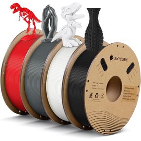ANYCUBIC PLA Filament 1.75mm Bundle, RFID 3D Printing PLA Filament 1.75mm Dimensional Accuracy +/- 0.02mm, 1KG Spool (2.2 lbs), 4KG Black + White + Grey + Red