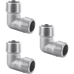 JoyTube 304 Stainless Steel 90 Degree Elbow, 1/2" NPT Male to 1/2" NPT Male Pipe Fitting (Pack of 3)