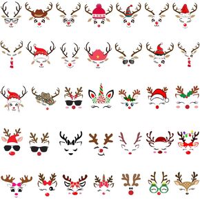 iMagitek 35 Pcs Christmas Reindeer Face Stickers Girl Reindeer Face Decals Boy Reindeer Face Decals Christmas DIY Craft Stickers Window Clings for Fridge Wall Door Party Supplies