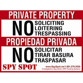 Private Property No Soliciting Loitering Trespassing Warning Sign | English & Spanish 15.5"x12" Heavy Duty Plastic Weatherproof Outdoor Indoor | Propiedad Privada No Solicitar No Vagancia No Traspasar