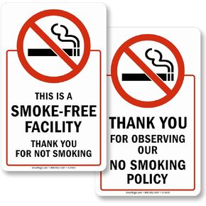 SmartSign No Smoking Sticker, This is a Smoke Free Facility Two-Sided Glass Decal for Doors & Windows | 8"x5" Polyester, Made in USA