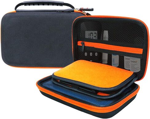 EVA Hard Diabetic Supplies Travel Case Protective Organizer Carrying Bag Pouch Holder for Diabetes Testing Kit, Blood Glucose Meter Monitor, Lancets, Test Strips, Insulin Syringes, Pill Vials (Orange) in Saudi Arabia