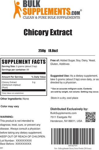 BulkSupplements.com Chicory Extract Powder - Chicory Root Supplement, Chicory Root Powder - Fiber Supplement, Gluten Free, 5g per Serving, 500g (1.1 lbs) (Pack of 1) in Saudi Arabia