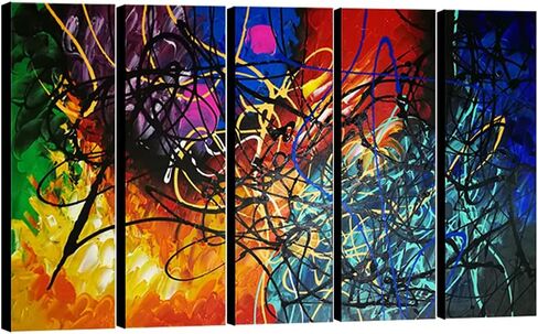 Wieco Art 5 لوحات مجردة من اللوحات الزيتية على شكل قلب مستنسخة على قماش جدار ديكور فني جاهز للتعليق لديكورات المكاتب المنزلية كبيرة جدًا وحديثة 100٪ مصنوعة يدويًا من الأعمال الفنية الانطباعية المعاصرة in Kuwait