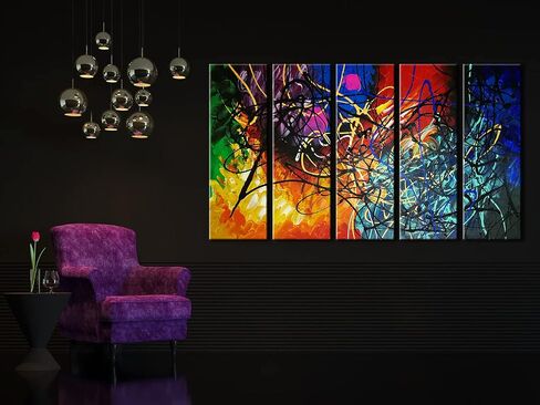 Wieco Art 5 لوحات مجردة من اللوحات الزيتية على شكل قلب مستنسخة على قماش جدار ديكور فني جاهز للتعليق لديكورات المكاتب المنزلية كبيرة جدًا وحديثة 100٪ مصنوعة يدويًا من الأعمال الفنية الانطباعية المعاصرة in Kuwait