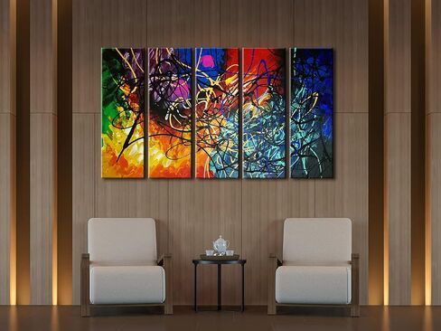 Wieco Art 5 لوحات مجردة من اللوحات الزيتية على شكل قلب مستنسخة على قماش جدار ديكور فني جاهز للتعليق لديكورات المكاتب المنزلية كبيرة جدًا وحديثة 100٪ مصنوعة يدويًا من الأعمال الفنية الانطباعية المعاصرة in Kuwait