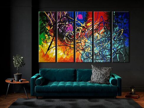 Wieco Art 5 لوحات مجردة من اللوحات الزيتية على شكل قلب مستنسخة على قماش جدار ديكور فني جاهز للتعليق لديكورات المكاتب المنزلية كبيرة جدًا وحديثة 100٪ مصنوعة يدويًا من الأعمال الفنية الانطباعية المعاصرة in Kuwait
