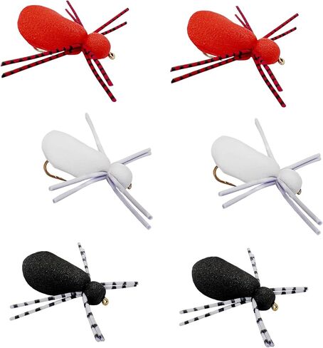 Foam Spider Fly Fishing Set – Black w/Green Legs, Small & Leggy, 6 Pc, Hook Size #16 - Topwater Dry Flies for Bass, Panfish, and Trout in Kuwait