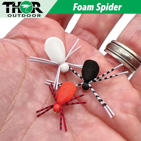 Foam Spider Fly Fishing Set – Black w/Green Legs, Small & Leggy, 6 Pc, Hook Size #16 - Topwater Dry Flies for Bass, Panfish, and Trout in Kuwait