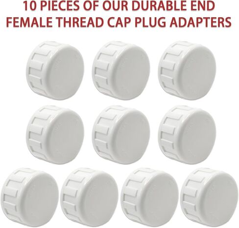 10-Pack 1/2" White PVC Pipe Fittings End Female Thread Cap Plug Adapters, Sturdy and Easy Install for Plumbing Applications, Perfect for DIY Projects, Pipe Repair and Modification in Kuwait