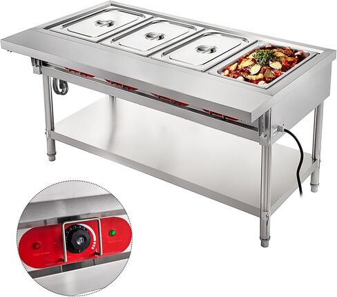 VEVOR Commercial Electric Food Warmer 3 Pot Steam Table Food Warmer 18 Quart/Pan with Lids with 7 Inch Cutting Board Food Grade Stainless Steel Steam Table Serving Counter 110V 1500W for Restaurant in Saudi Arabia