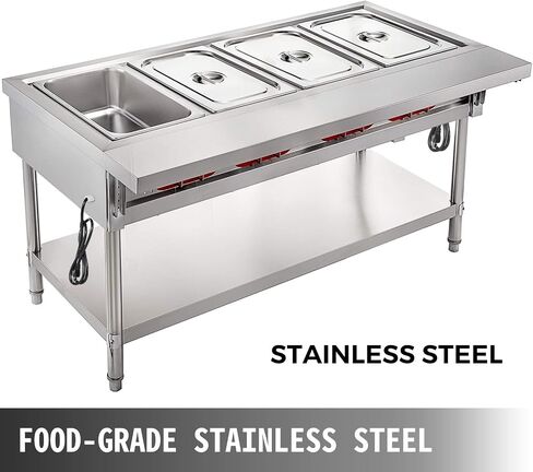 VEVOR Commercial Electric Food Warmer 3 Pot Steam Table Food Warmer 18 Quart/Pan with Lids with 7 Inch Cutting Board Food Grade Stainless Steel Steam Table Serving Counter 110V 1500W for Restaurant in Saudi Arabia