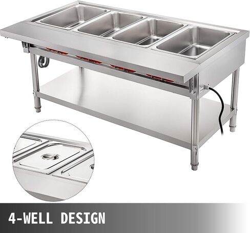 VEVOR Commercial Electric Food Warmer 3 Pot Steam Table Food Warmer 18 Quart/Pan with Lids with 7 Inch Cutting Board Food Grade Stainless Steel Steam Table Serving Counter 110V 1500W for Restaurant in Saudi Arabia