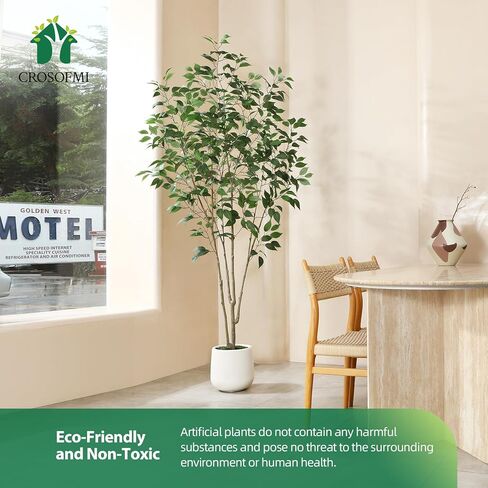 Artificial Tree,6FT Fake Ficus Tree in White Imitation Ceramic Planter with Lifelike Moss,Faux Ficus Silk Tree for Indoor Entryway Modern Decor Home Office Porch Balcony Shopping malls in Saudi Arabia
