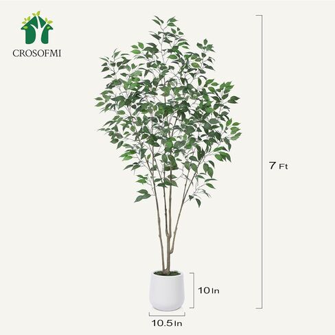Artificial Tree,6FT Fake Ficus Tree in White Imitation Ceramic Planter with Lifelike Moss,Faux Ficus Silk Tree for Indoor Entryway Modern Decor Home Office Porch Balcony Shopping malls in Saudi Arabia