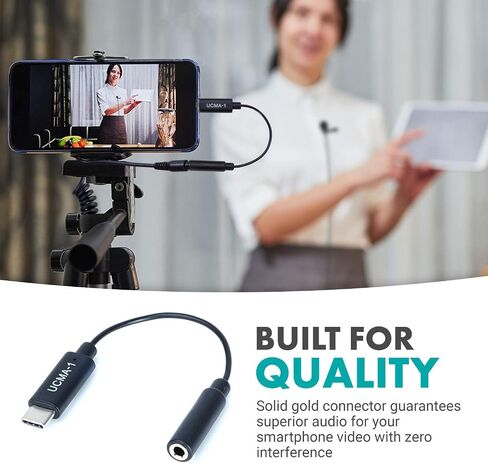 Movo Female 3.5mm TRRS Microphone Adapter Cable to USB-C Connector Dongle Compatible with Apple iPhone 15 and up, iPad Smartphones and Tablets - Optimized for Microphones/Pro Audio in Kuwait