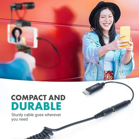 Movo Female 3.5mm TRRS Microphone Adapter Cable to USB-C Connector Dongle Compatible with Apple iPhone 15 and up, iPad Smartphones and Tablets - Optimized for Microphones/Pro Audio in Kuwait